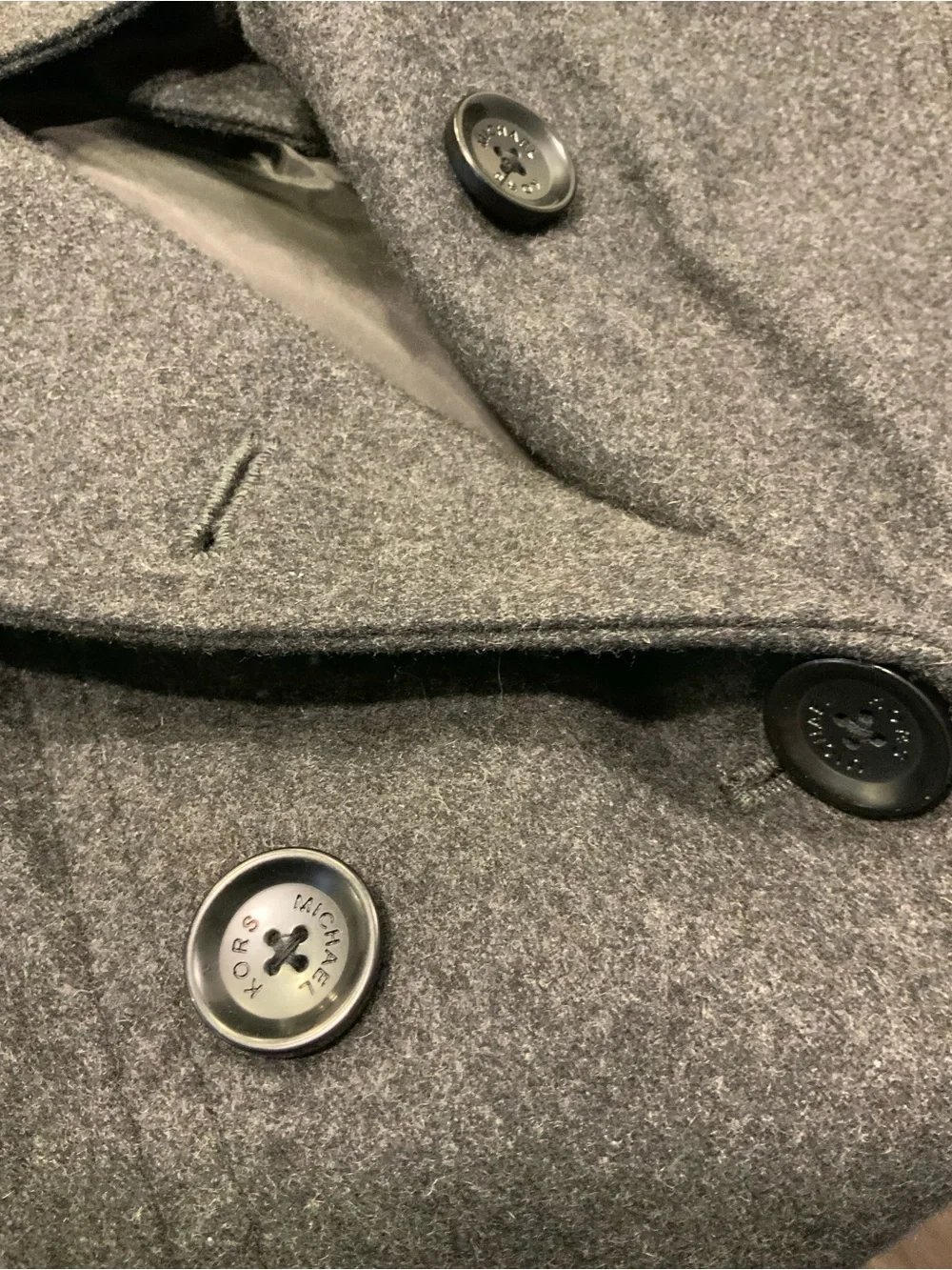 Michael Kors Charcoal Double-Breasted Peacoat with Red Scarf